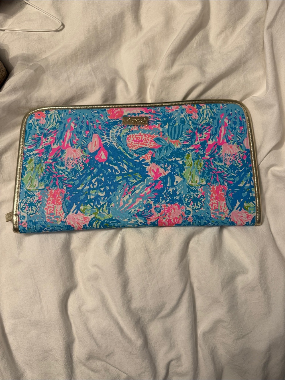 Lilly Pulitzer Blue Floral Travel Wallet with Pink & Green Accents